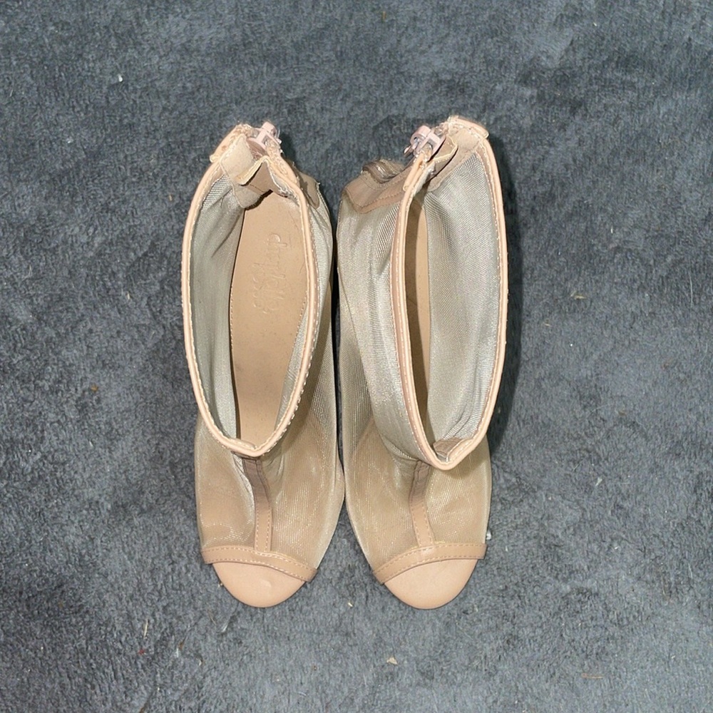 Charlotte Russe Beige Tina Mesh Peep-Toe Ankle Boots - Picture 3 of 7